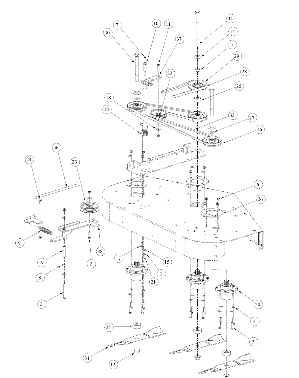 Fabricated Deck Spindle Assembly Diagram and Parts List for M48-KW 53AB5DAV150-19-HP Cub Cadet Lawn Tractor